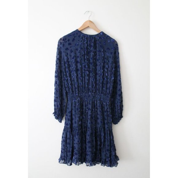 Shoshanna Levon Long-Sleeve Burnout Velvet Dress Navy Lapis Size 4 - Picture 5 of 8